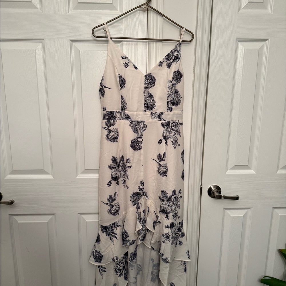 Cupshe White and Blue Floral High Low Dress